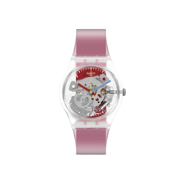 Swatch ge292 Clearly Red Striped Red Rubber Strap
